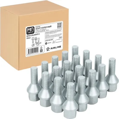 Болт колесный AIRLINE M12x1.25x28x57,4, конус, ключ 19, дакромет, 20 шт для а/м Jeep/Dodge ABLT332