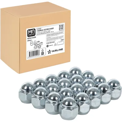 Гайка колесная AIRLINE M12x1.5x25, конус, ключ 21, закрытая, хром, 20 шт для а/м Mazda/Hyundai/KIA ASCR311