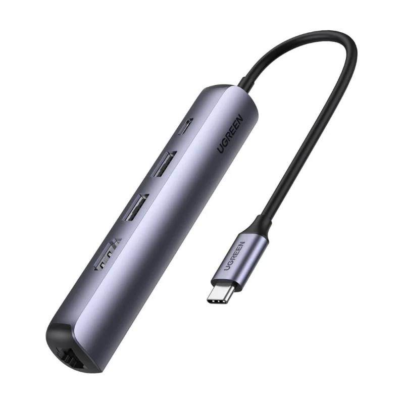 USB концентратор UGREEN 5 в 1 хаб, 2 x USB 3.0, HDMI, RJ45, PD 10919