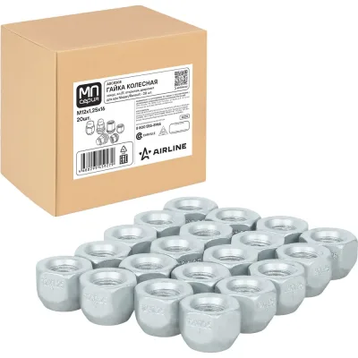 Гайка колесная AIRLINE M12x1.25x16, конус, ключ 21, открытая, дакромет, 20 шт для а/м Nissan/Renault ASCR308
