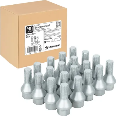 Болт колесный AIRLINE M12x1.5x22x47, конус, ключ 17, дакромет, 20 шт для а/м Suzuki/Opel/Fiat ABLT303