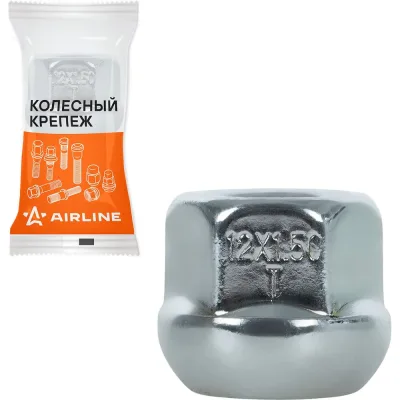 Гайка колесная Airline M12x1,5x19,5, сфера R12, ключ 19, открытая, хром, 1 шт для Honda ASCR216
