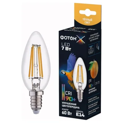 Светодиодная лампа ФОТОН филаментная LED FL B35-C 7Вт E14 3000K, теплый свет, 23956