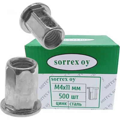 Гайка заклепка SORREX М4x11 шестигранная широкий фланец 500 штук PQL-W M4 500