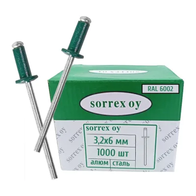 Заклепка вытяжная SORREX цветная алюминий/сталь 3,2x6 RAL 6002 Лиственно-зелёный OY 1000 штук 2ASD 32600 RAL 6002 1000