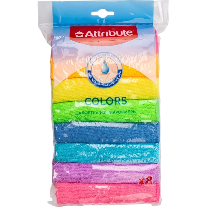 Салфетка Multi Colors из микрофибры 8шт Attribute ACA118-L