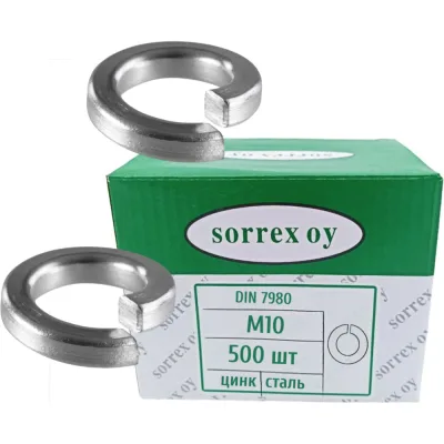 Шайба SORREX М10 пружинная гровер DIN 7980 тяжелая усиленная оцинкованная 500 штук 7980-1-10 500