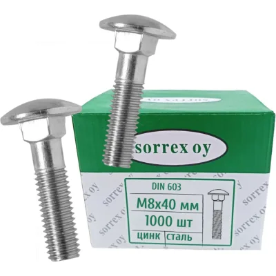 Болт мебельный SORREX М8x40 DIN 603, с полукруглой головкой и квадратным подголовком, 1000 шт. 0603-1-08-040 1000