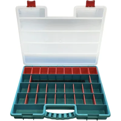Органайзер JETTOOLS 517x395x60 мм, бирюзовый, с лотками и планкой JETSystem и разделителями, 38 ячеек JT51760