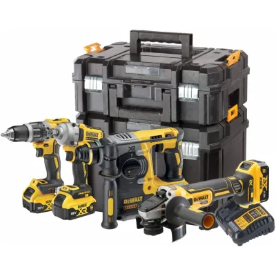 Аккумуляторный набор Dewalt DCK428P3T, 18 В: дрель-шуруповерт + гайковерт + УШМ + перфоратор, с 3 АКБ 5 Ач и ЗУ в 2 кейсах TSTAK DCK428P3T-QW