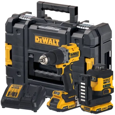 Аккумуляторный набор Dewalt DCK2095D2T, 18 В: дрель-шуруповерт DCD805 + нивелир DCLE34031, с 2 АКБ 2 Ач и ЗУ, в кейсе TSTAK DCK2095D2T-QW