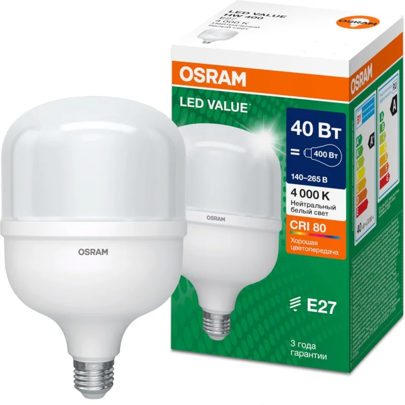 Лампа высокомощная светодиодная Osram LED HW T, 4600лм, 40Вт (замена 400Вт), 4000К, Е27 4099854121319