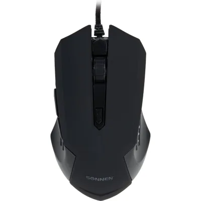 Мышь проводная игровая SONNEN I3, пластик, 6 кнопок, 800-2400 dpi, LED-подсветка, черная, 513523