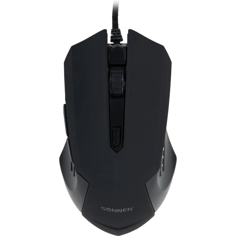 Мышь проводная игровая SONNEN I3, пластик, 6 кнопок, 800-2400 dpi, LED-подсветка, черная, 513523