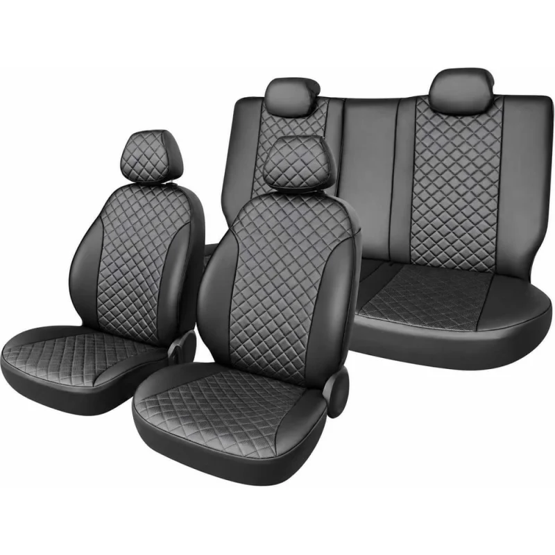 Чехлы на сиденья DEFLY Toyota Wish (XE10), 2003-2009, 5 мест, экокожа черная/ромб перфорация Ty78-5-2KR