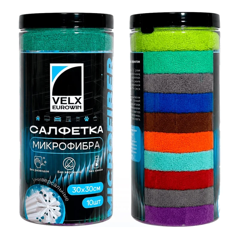 Салфетки из микрофибры VELX VE-MF3010 в тубе, 30х30 см (10 шт.) /30 59785