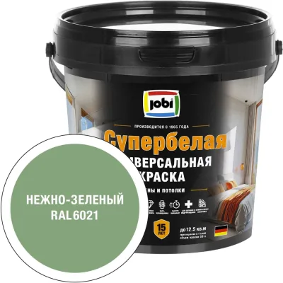 Краска интерьерная высокоукрывистая SuperWeiss цвет Нежно-зеленый RAL 6021 0,9 л JOBI 37546