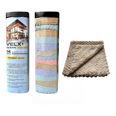 Салфетки из микрофибры VELX VE-MFV3014 Velvet в квадратной тубе, 30х30 см (14 шт.) /30 59970