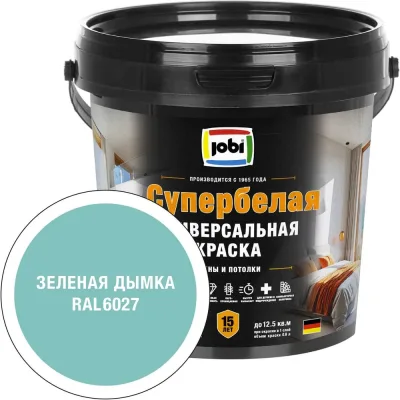 Краска интерьерная высокоукрывистая SuperWeiss цвет Зеленая дымка RAL 6027 0,9 л JOBI 37572