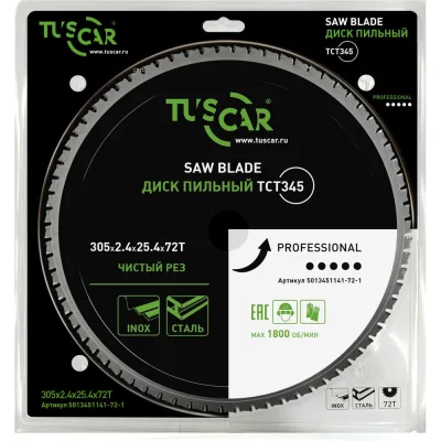 Диск пильный TUSCAR TCT345, Professional, 305х25.4x72T, сталь, нерж. 5013451141-72-1