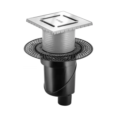 Напольный трап водосток BERGES PLATZ Norma 150х150, S-сифон, D50/105, H30/80, 48l/m 090059