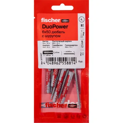 Дюбель с шурупом Fischer DUOPOWER 6x50 (4шт.) 577307