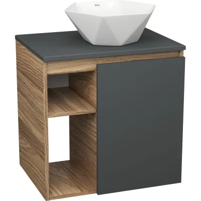 Тумба Bauedge Bau Dream Blackwood 60 правая, графит, раковина BAU Crystal 40х40 SD4279