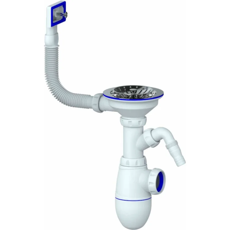 Сифон Unicorn B430VP 3 1/2х40 с прямоугольным переливом, с носиком, винт, шток, ручка - пластик 538078
