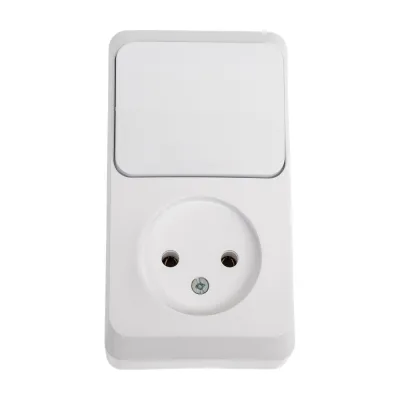 Блок 1-местная розетка + 1-клавишный выключатель Systeme Electric открытой проводки Этюд без заземления белый BPA16-204B