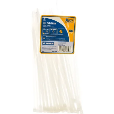 Нейлоновый хомут KRAFT 3.6х200, белый уп-ка 50 шт KT 880604