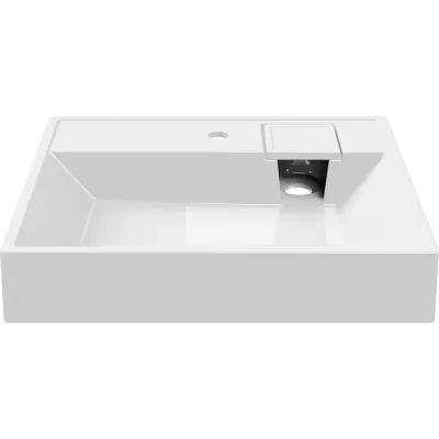 Раковина над стиральной машиной Bauedge BAU Cerama 60x60, литьевой мрамор в комплекте с кронштейнами и выпуском, белая UF0005