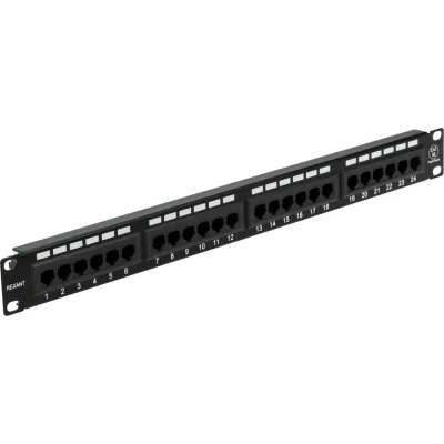 Патч-панель REXANT 19", 1U, 24 порта, UTP, RJ-45, CAT 5e 04-0021