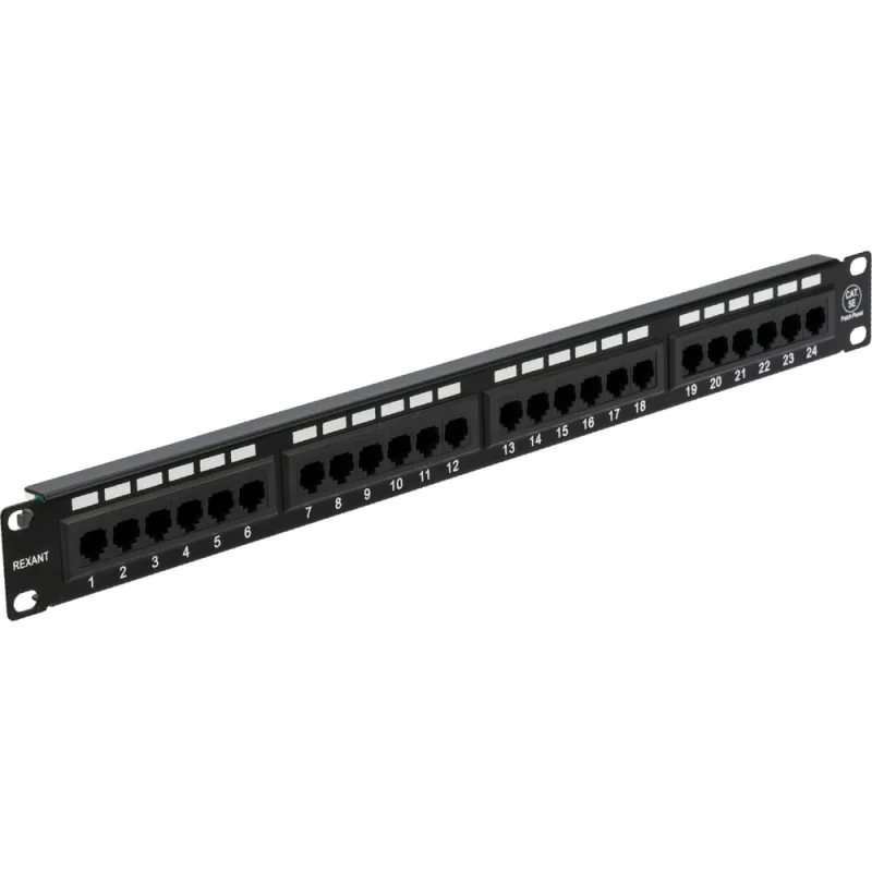 Патч-панель REXANT 19", 1U, 24 порта, UTP, RJ-45, CAT 5e 04-0021