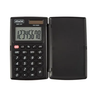 Карманный калькулятор Attache aep-101 с крышкой, 8 разрядов, двойное питание, черный 1779759