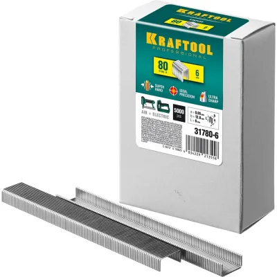 Скобы для степлера KRAFTOOL тип 21GA (80/Pr A/Senco AT) 6 мм, 5000 шт, 31780-6