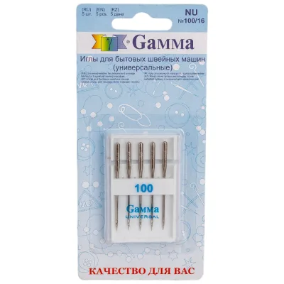 Иглы для бытовых швейных машин универсальные NU №100/16 5 шт. Gamma 110985