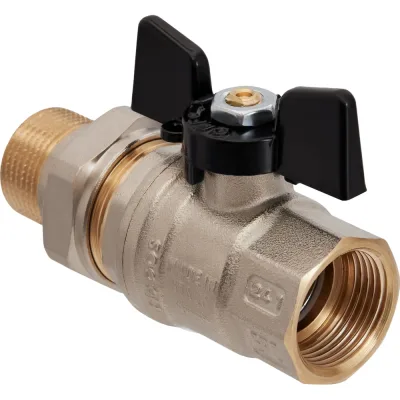 Кран шаровой латунный с американкой Hoobs НР/ВР 3/4'' бабочка чёрная, 10 шт/уп. 15153H