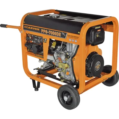 Генератор CARVER PPG- 7000DE дизель LT-186FA, 5,0/5,5кВт, 220В, бак12.5л, э/старт, колеса, медь 01.020.00023