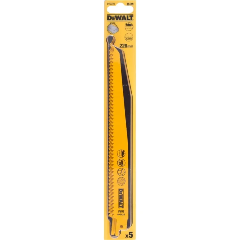 Полотно DEWALT DT2349, по дереву для сабельных пил биметаллическое, BiM, 228x4.2 мм, S1111DF, 5 шт DT2349-QZ