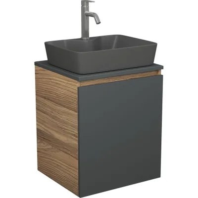 Тумба Bauedge Bau Dream Blackwood 50 графит, раковина BAU Cerama 48х37 темно-серая матовая, смеситель Hotel Dream, нерж. сталь SD4182
