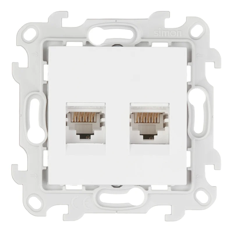 Розетка компьютерная Simon 24 Harmonie встраиваемая белая 2хRJ45 (2450593-030)