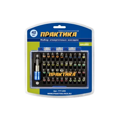 Набор бит (42 шт; PH; PZ; SL; Torx; T/Torx; TW; Hex; 25 мм + магнитный держатель) ПРАКТИКА 777-499