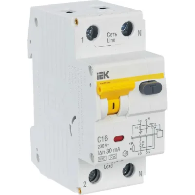 Дифавтомат АВДТ-32 1п+N, C, 16А, 30мА IEK MAD22-5-016-C-30