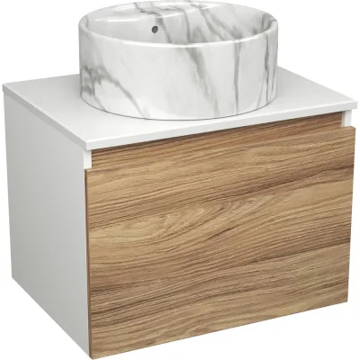 Комплект Bauedge тумба Bau Dream Blackwood 60, 1 ящик, раковина круглая накладная BAU Element D41 с отверстием под смеситель, мрамор BD2955