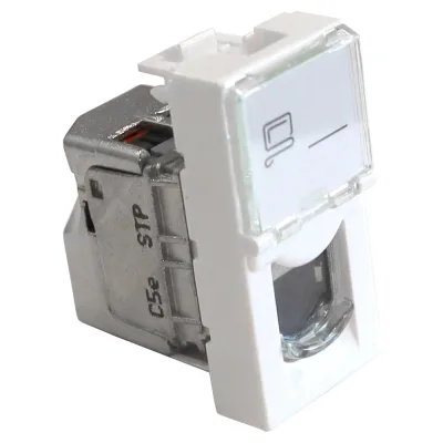 Вставка LANMASTER Mosaic 22.5x45, RJ-45 STP, категория5e, белая LAN-SIP-22S5E-WH