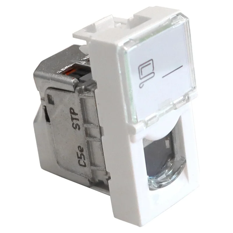 Вставка LANMASTER Mosaic 22.5x45, RJ-45 STP, категория5e, белая LAN-SIP-22S5E-WH