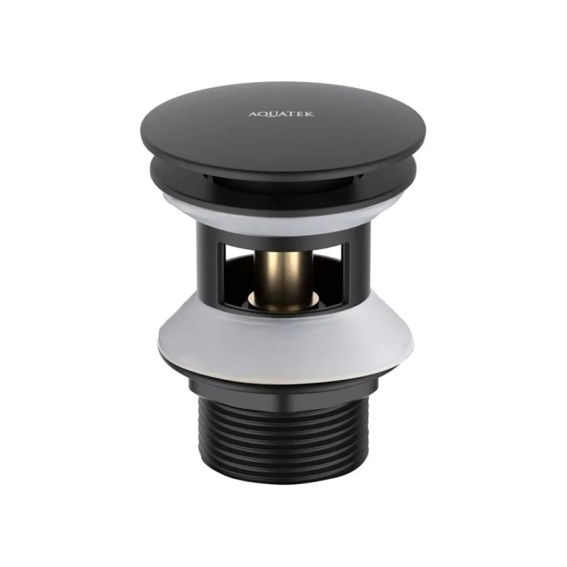 Сливной набор для раковины AQUATEK Push-open с переливом, крышка круглая, матовый черный AQ6002MB 00000135503