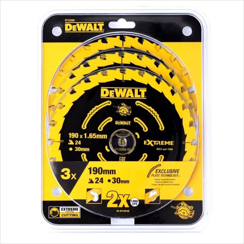 Набор пильных дисков 190х20 мм, 24 зуба, 3 шт. DEWALT DT10399