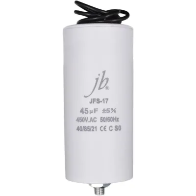 Пусковой конденсатор JB 45uF 450VAC +/-5_(JFS17A6456J000000B) JFS-17 (гибкие вывода+болт) 45_100 00-00017376