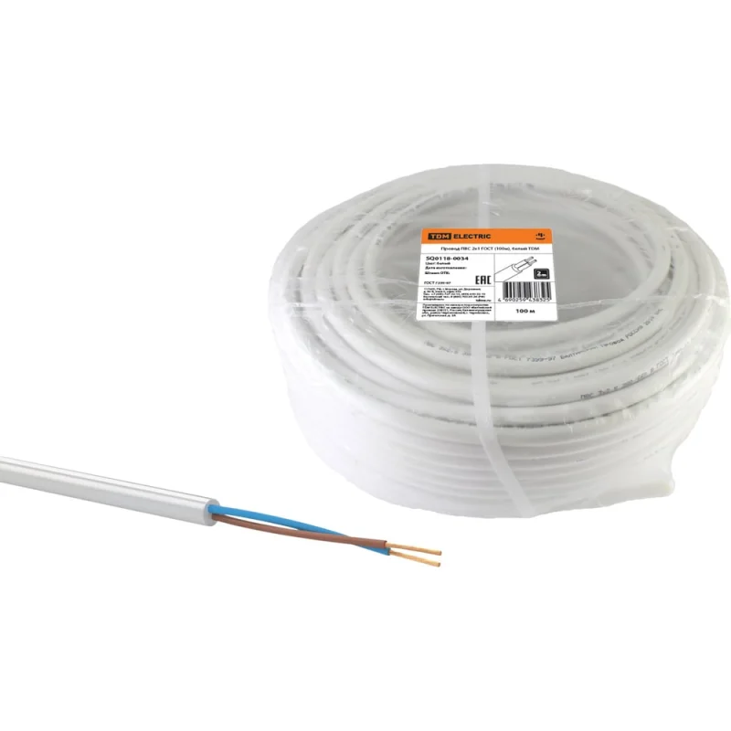 Провод TDM ELECTRIC ПВС 2х1 ГОСТ 100м, белый SQ0118-0034